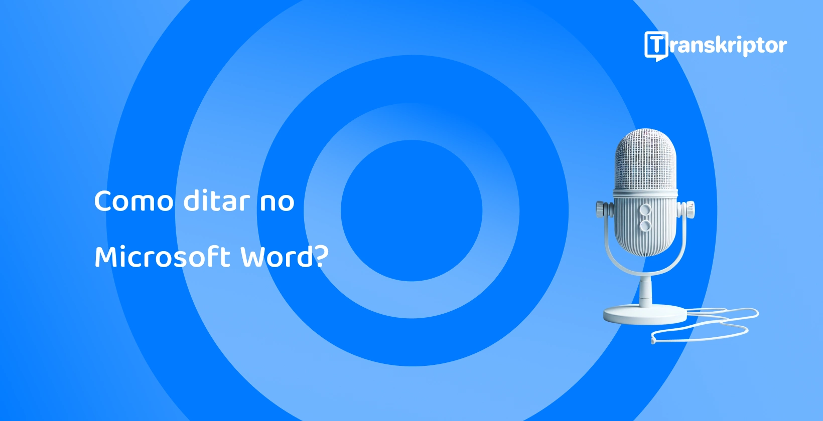 Um microfone moderno contra um fundo azul, simbolizando recursos de ditado de voz em Microsoft Word.