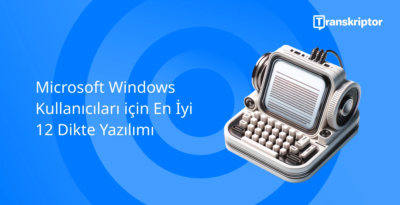 Sesle yazmayı simgeleyen klasik bir mikrofon ve daktilo Windows kullanıcılar için dikte yazılımı.