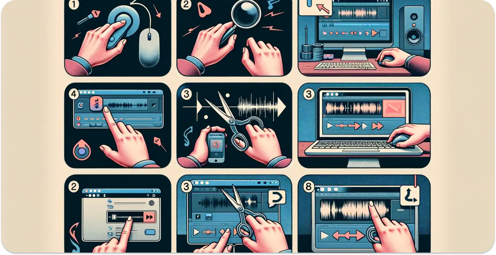 Interfaccia di editing con visualizzazione della forma d'onda che indica la capacità di ritaglio audio online.