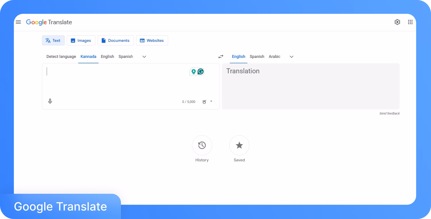 Interface do Google Tradutor para converter áudio para texto com opções de idiomas.