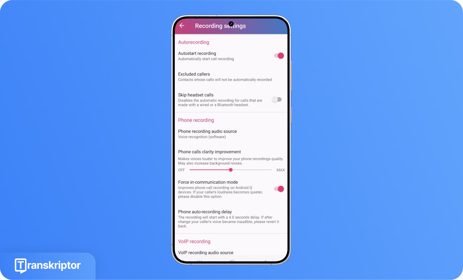 Telefon kaydı ses kaynağı seçenekleri ile arama kaydetme otomatik kayıt ayarları