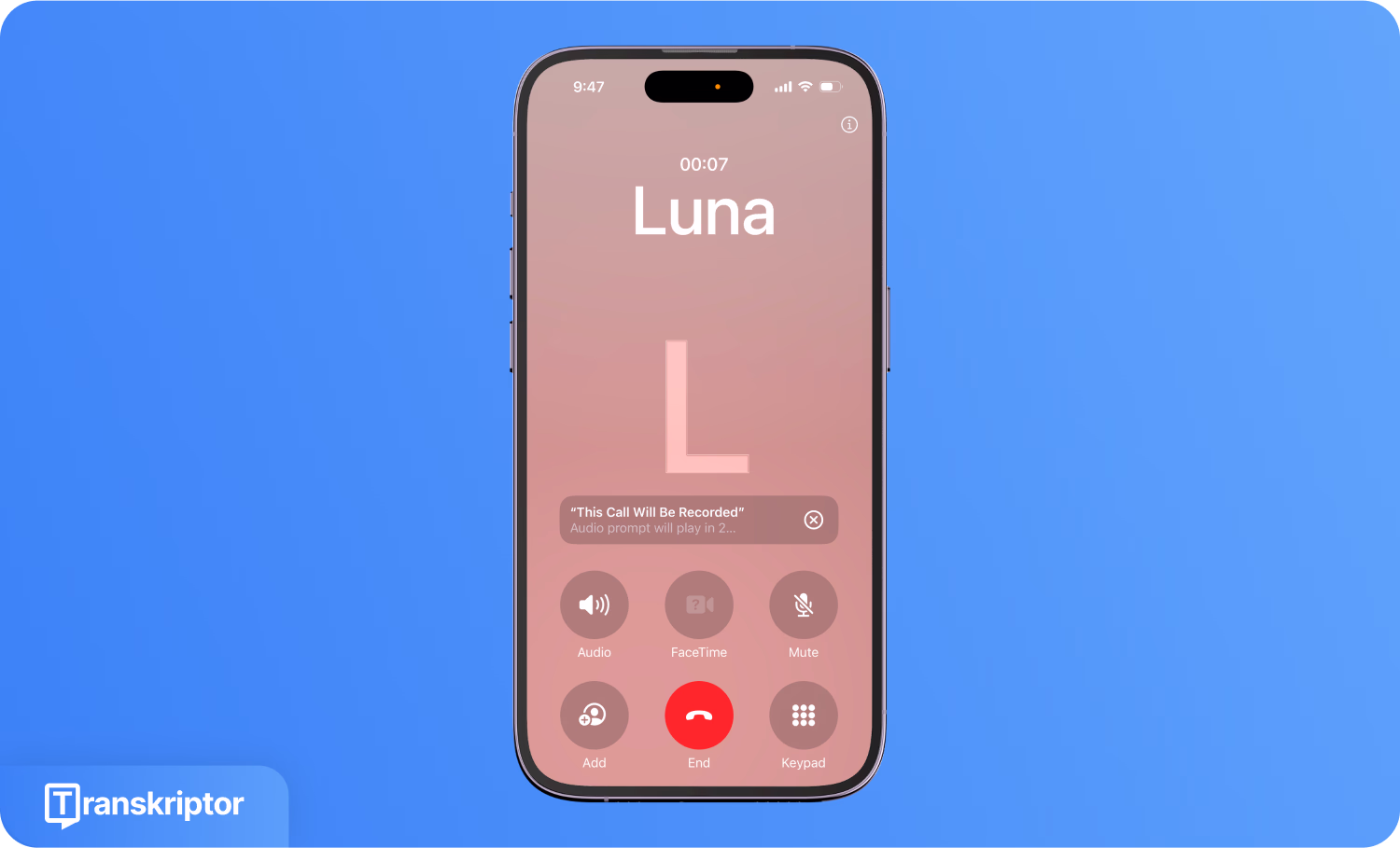 Not alma istemi ve kayıt kontrolleri ile iOS arama arayüzü