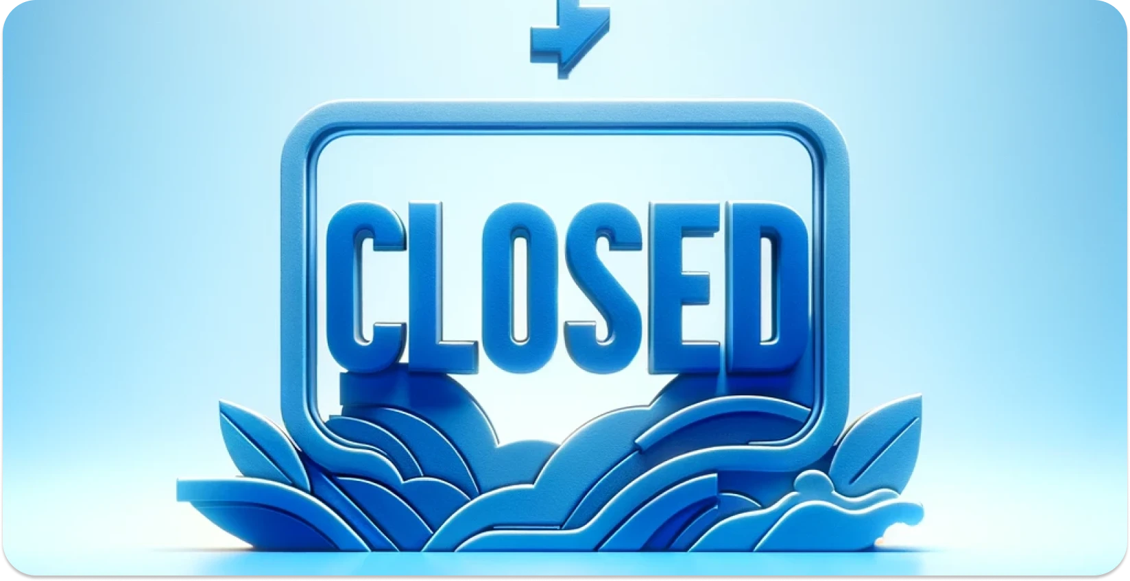 Closed sign floating over a blue backdrop symbolizes closed subtitle type for transcribing spoken content.