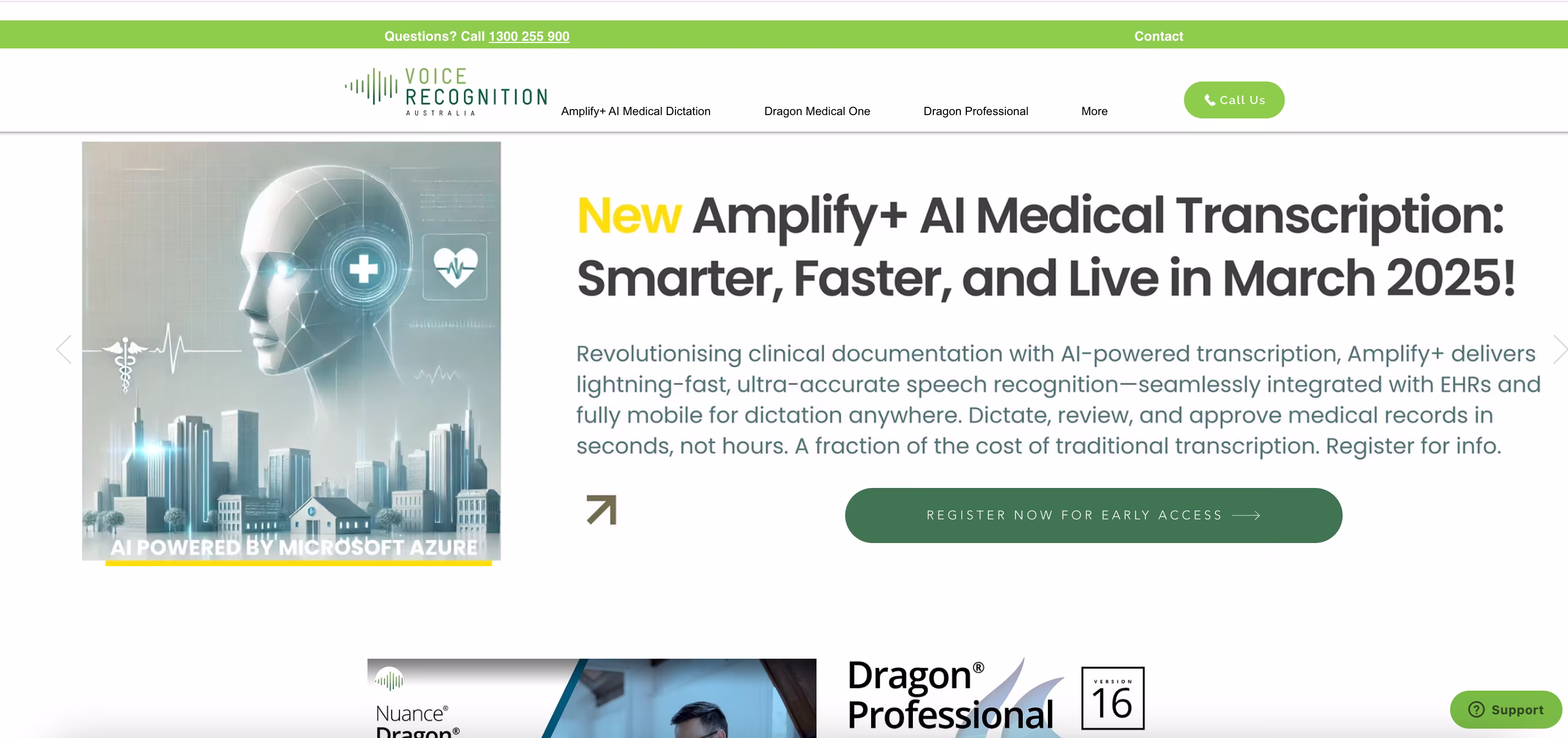 Voice Recognition Australia-Website mit Amplify+ AI medizinischer Transkriptionssoftware