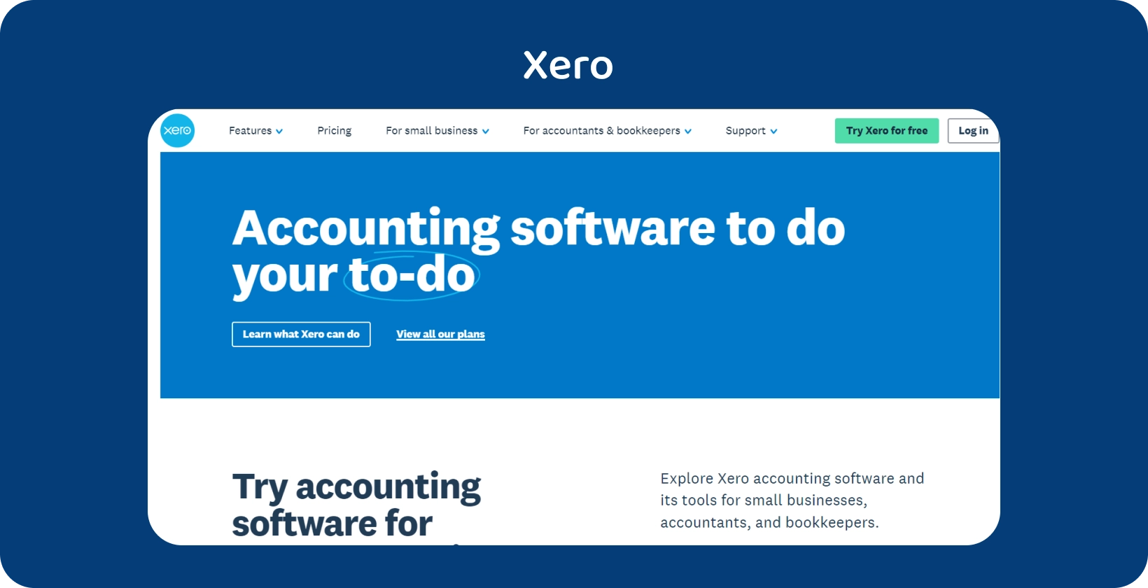 Modern accounting software interface on Xero's website, showcasing ease for managing financial tasks.