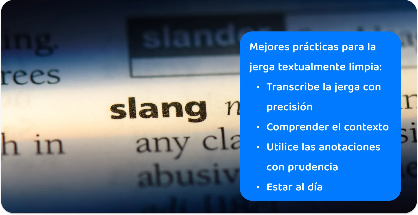 Primer plano de la palabra "jerga" en un diccionario, destacando la precisión necesaria en las prácticas de transcripción para la lengua vernácula moderna.