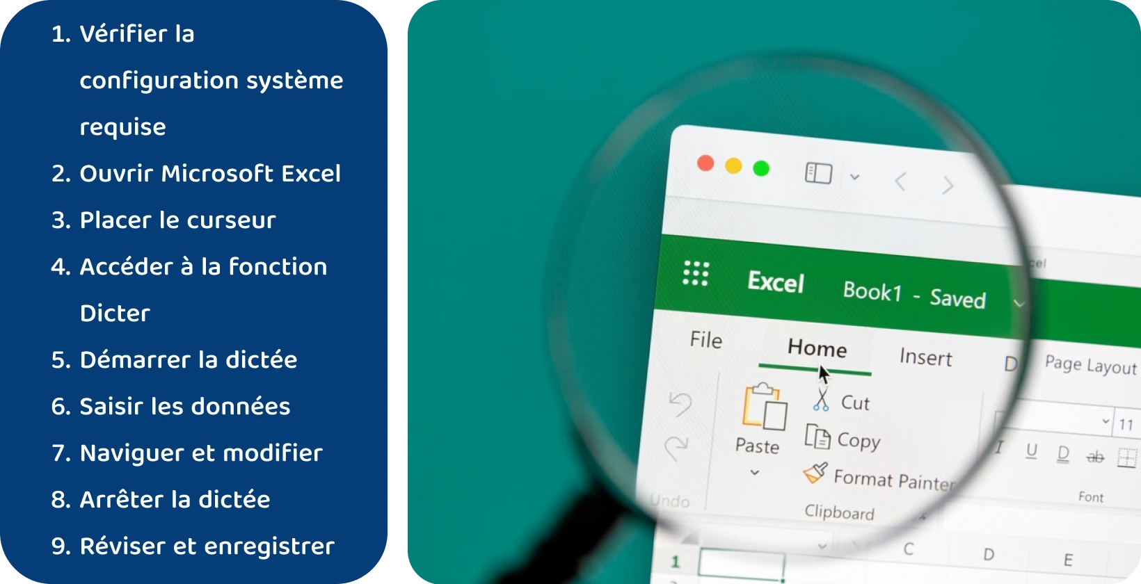 Utilisez la fonction de dictée dans Excel pour transcrire efficacement la parole en texte, comme indiqué via l’interface agrandie.