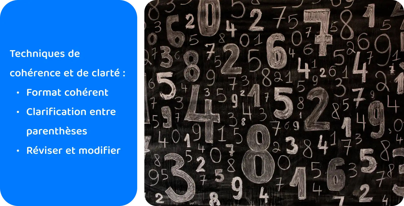 Les nombres sont écrits sur un tableau noir dans le but de décrire la transcription des nombres et l’importance de la clarté.