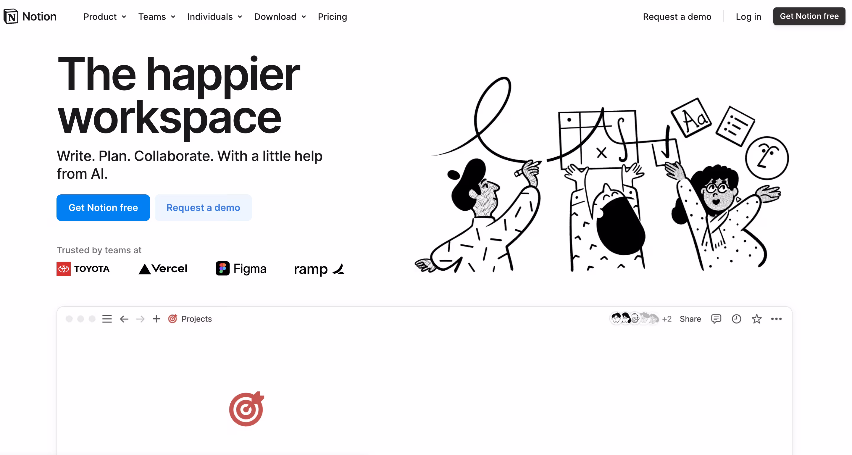 Notion homepage featuring 