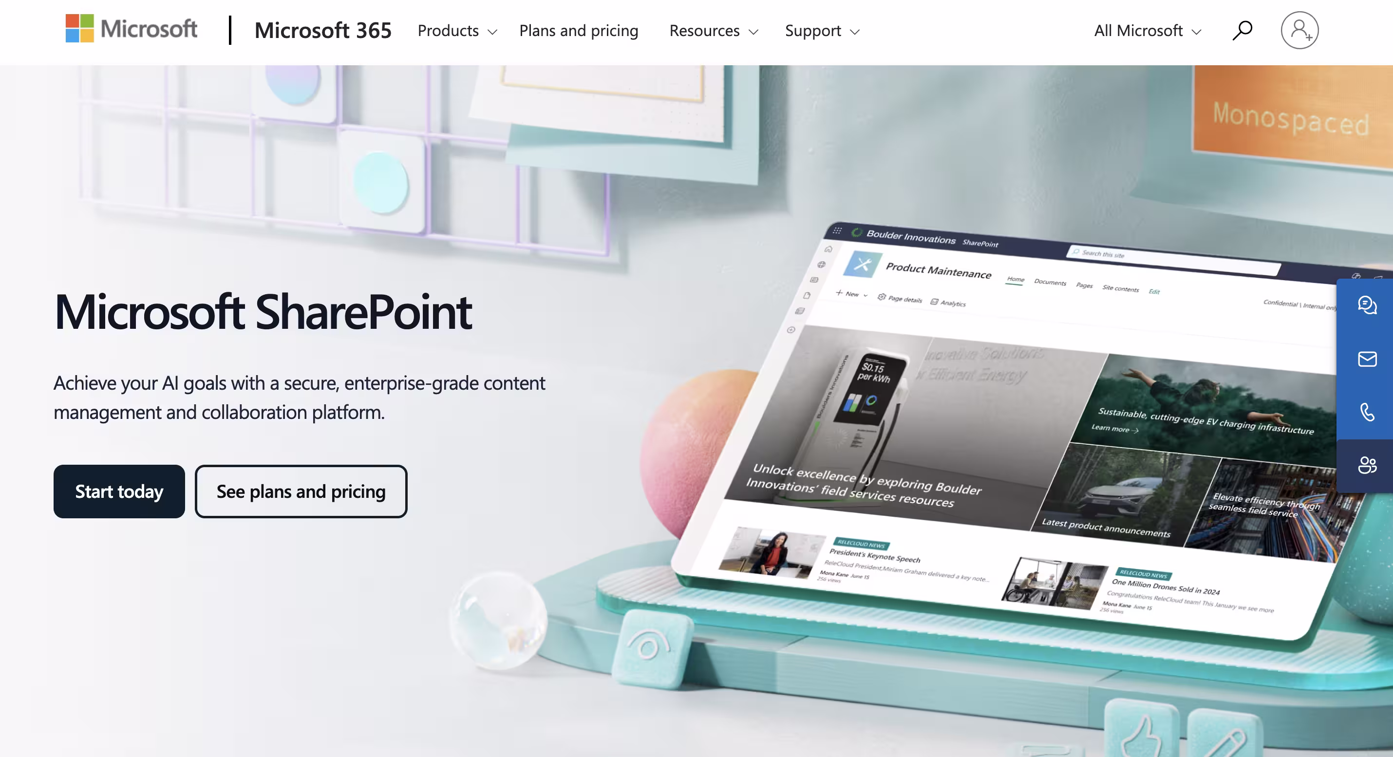 Microsoft SharePoint homepage displaying enterprise-grade content management platform