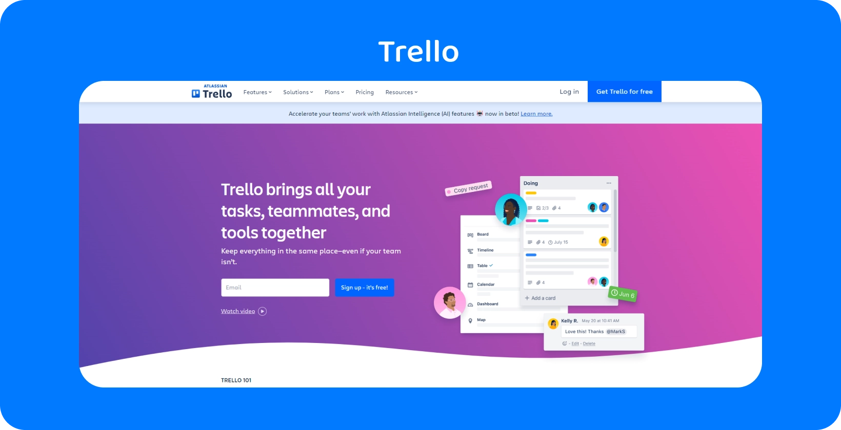 Een Trello interface die de taakorganisatie laat zien, perfect voor advocaten om de dossiers en samenwerkingen te beheren.