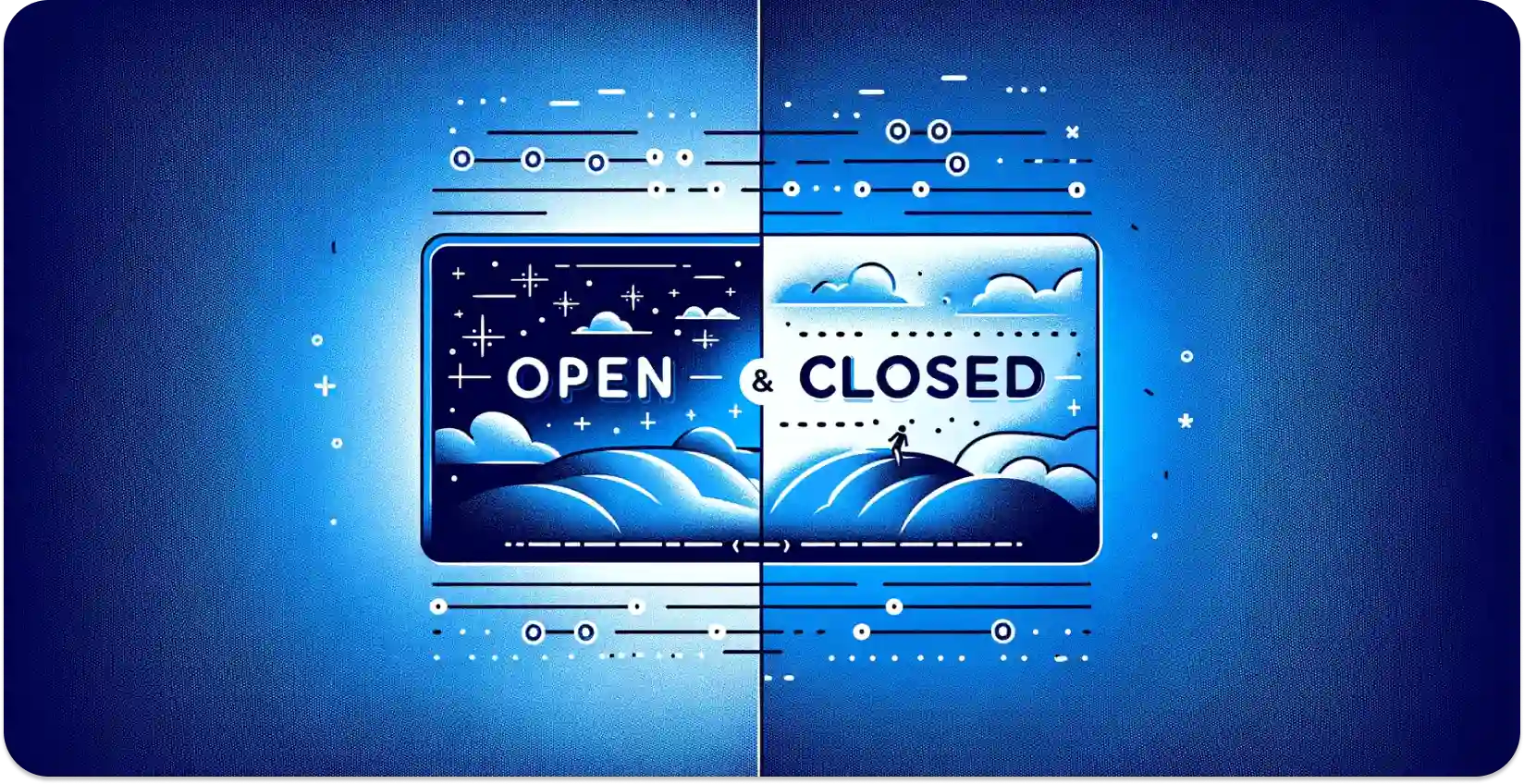 Stylized artwork of open and closed signs, representing the different types of subtitles.