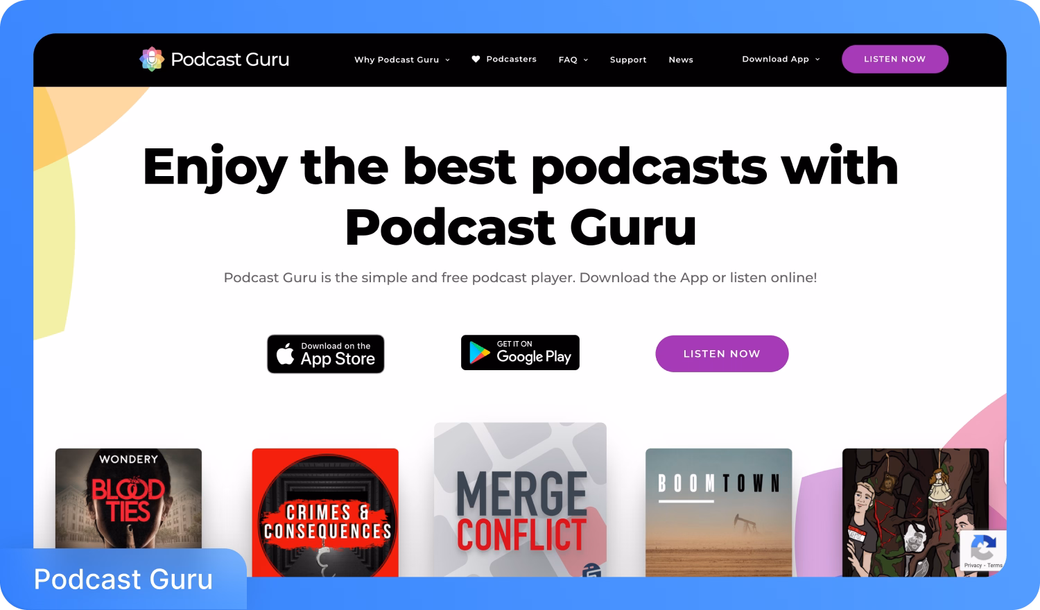 使用Podcast Guru应用享受顶级播客,可在App Store和Google Play上获取。