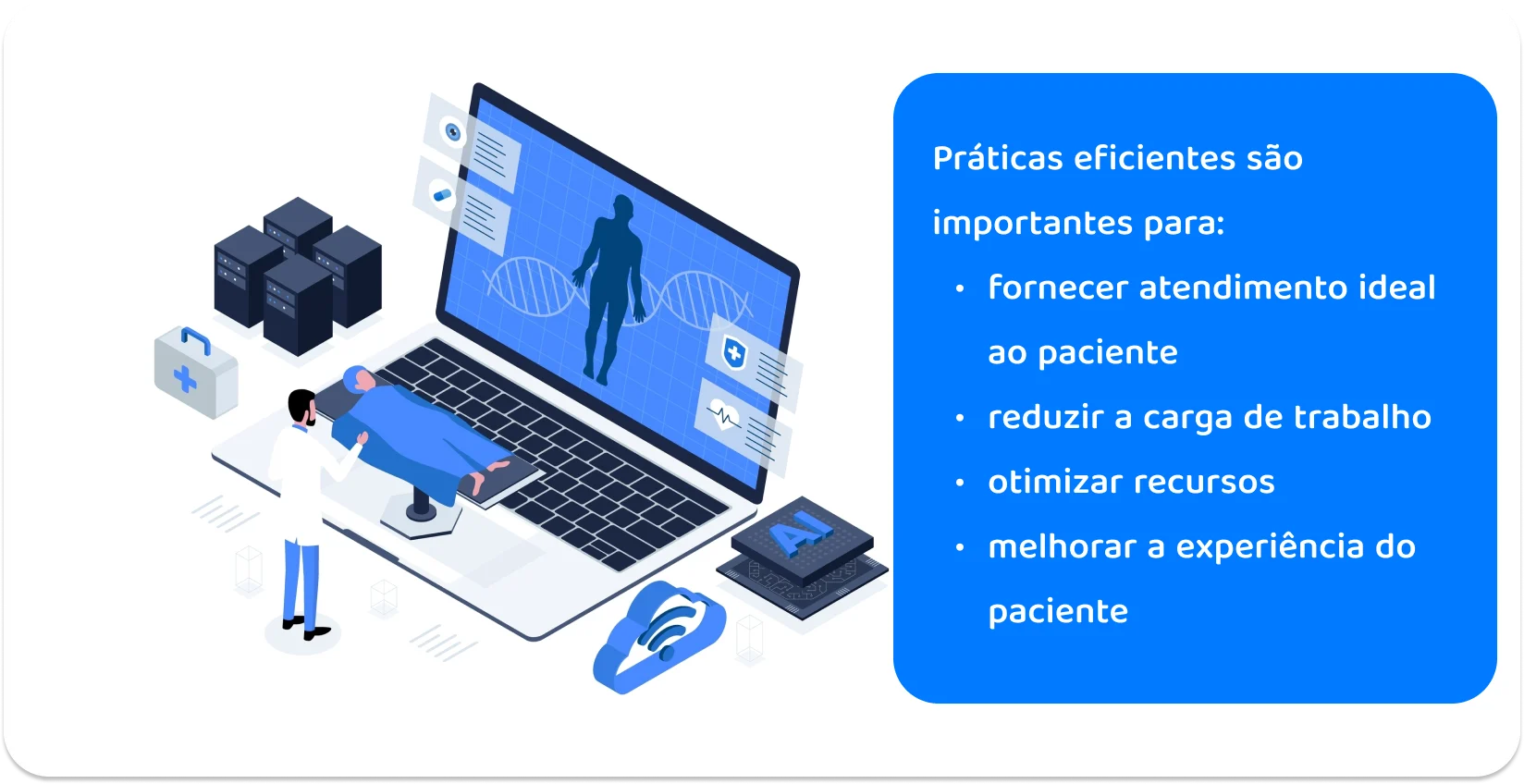 Um laptop exibindo o gerenciamento de dados de saúde em uma visão isométrica para melhorar a eficiência médica.
