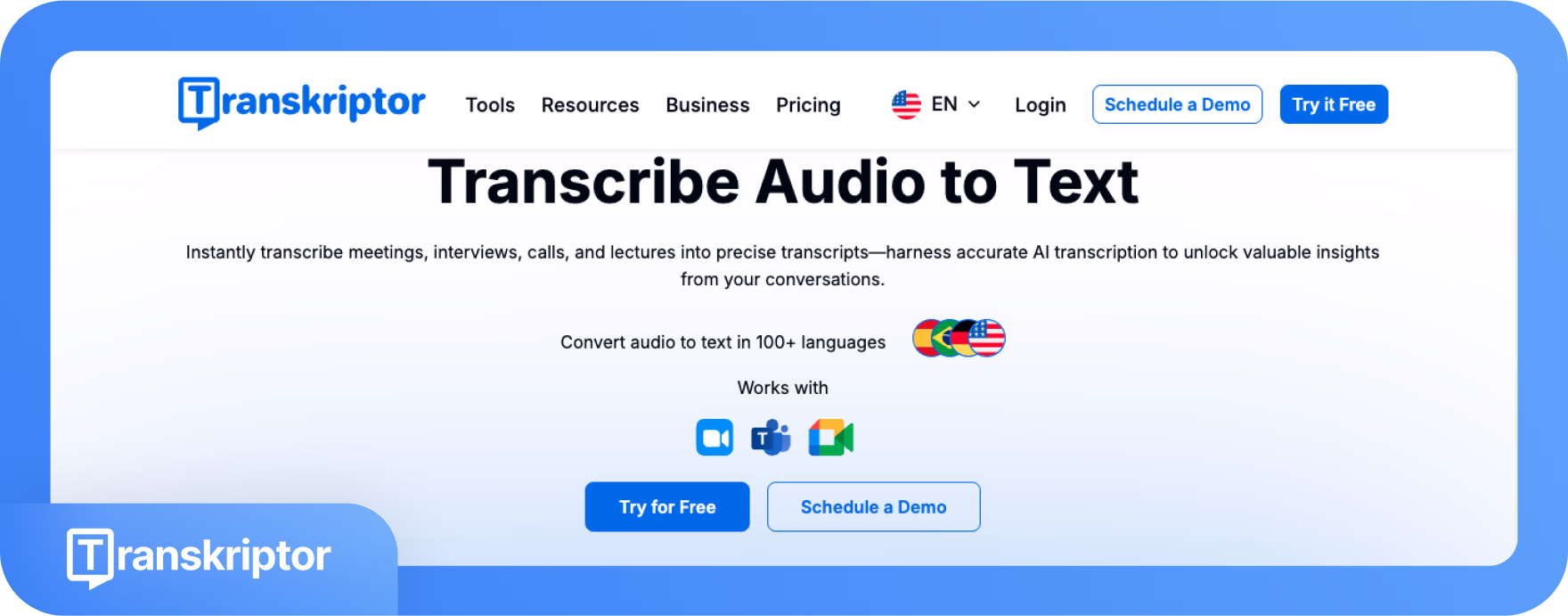 Alat Transkriptor untuk menukar audio kepada teks dalam pelbagai bahasa.