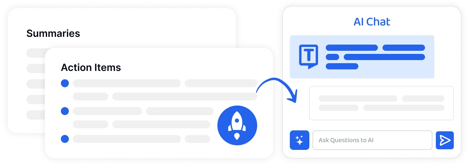 AI-powered assistant interface for transcription summaries and chat.