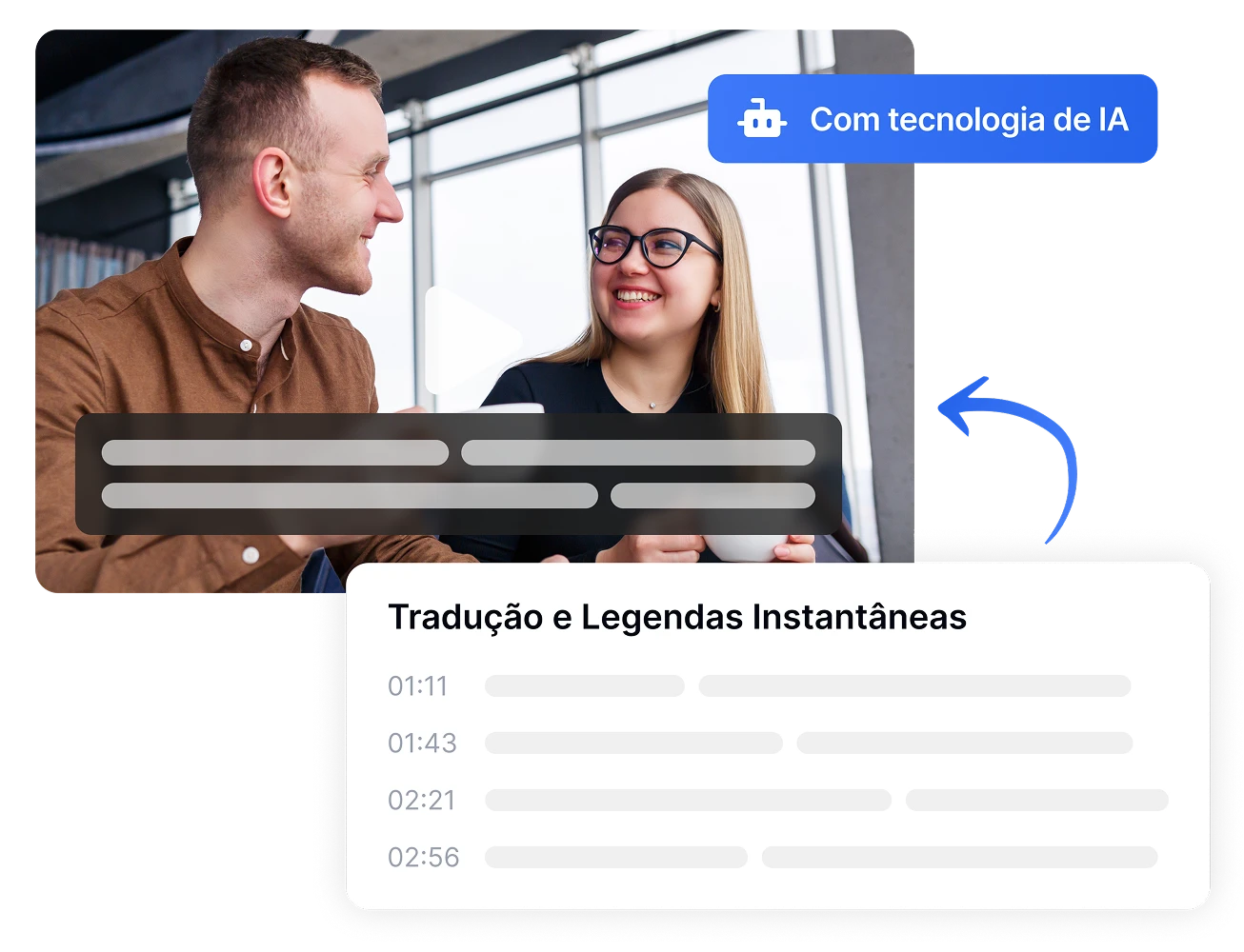 Pessoas usando tecnologia de IA para tradução e legendas instantâneas.