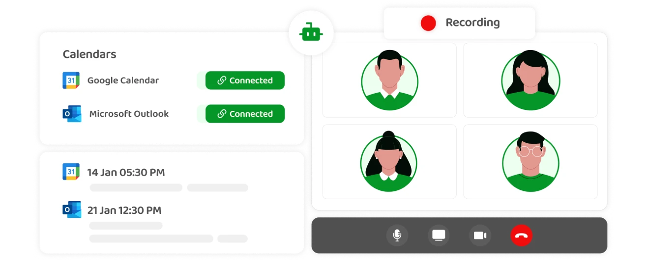 A graphic demonstrating the automation of meeting capturing.