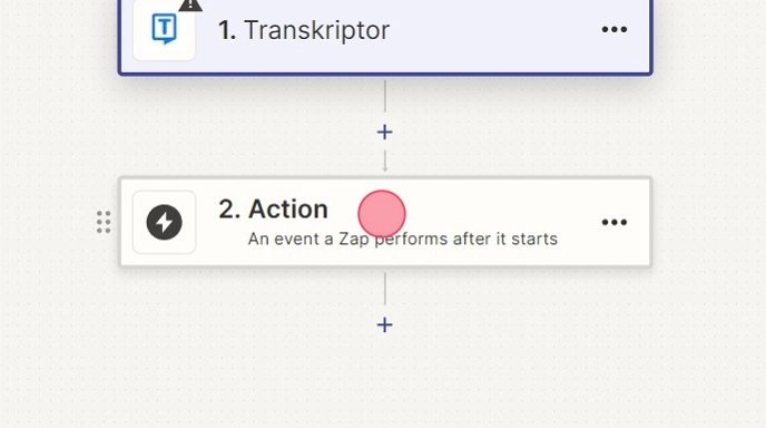 Toimingu valimine "Transkriptor" konfigureerimiseks Zapier.