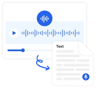 an illustrations depicting a speech file being converted into text easily with Transkriptor