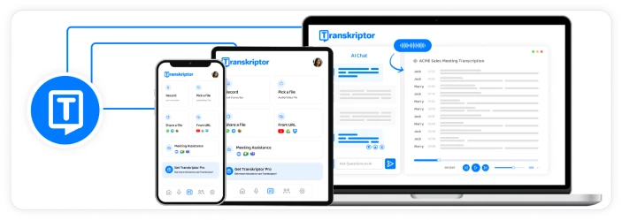 Laptopuri, telefoane și tablete care arată compatibilitatea dispozitivului cu instrumentul de transcriere.