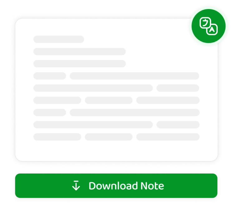 An image highlighting the download options for notes, summaries, and action items.