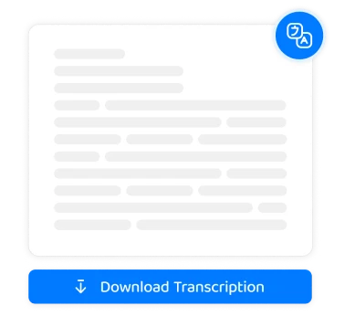 Um botão ou ícone de download associado a uma transcrição de uma gravação.