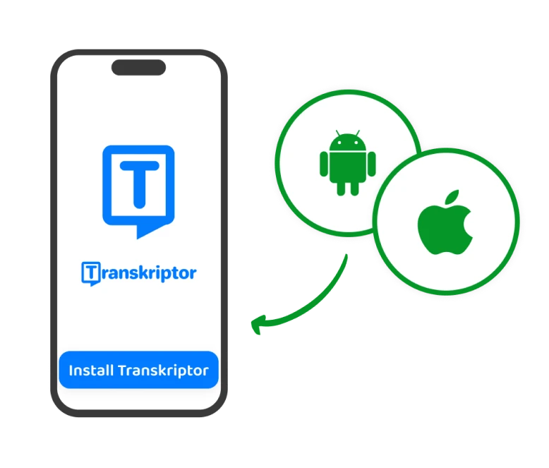 لافتة تشجع على تحميل تطبيق Transkriptor.