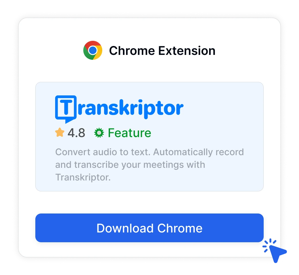 Сторінка з можливістю завантажити розширення Transkriptor для Chrome.