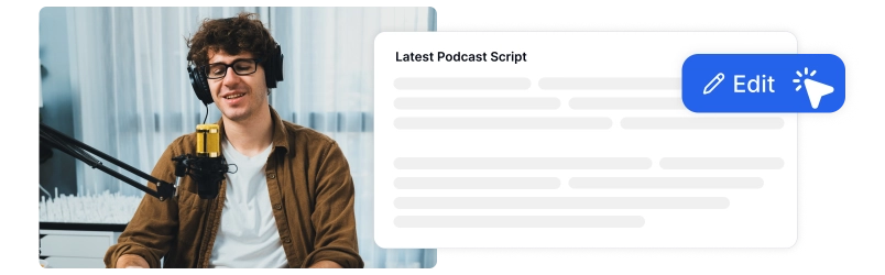 Slika koja prikazuje precizne i jednostavne alate za uređivanje transkripcija podcasta.