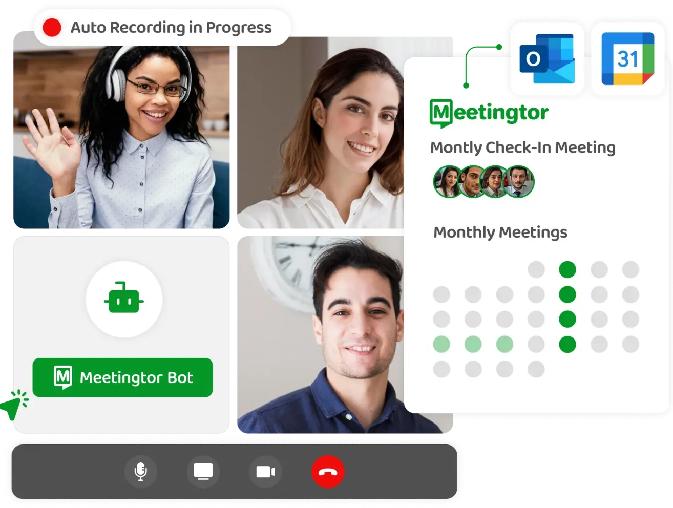 A calendar view showing effortless meeting recording.