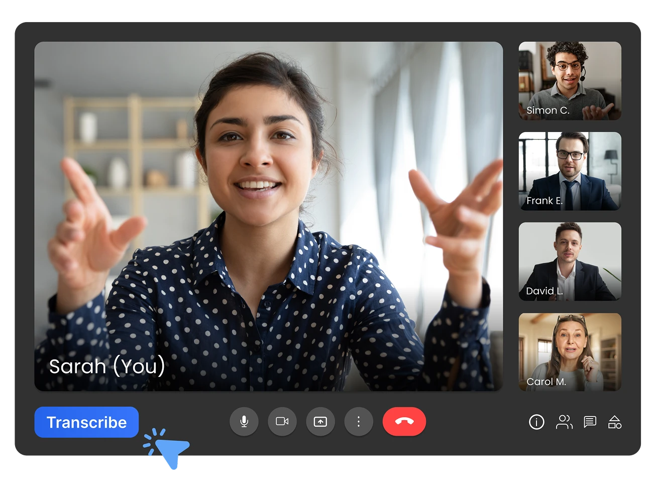 אדם משתמש ב-Google Meet עם סיכום פגישה וזמן דיבור של הדוברים מוצג.