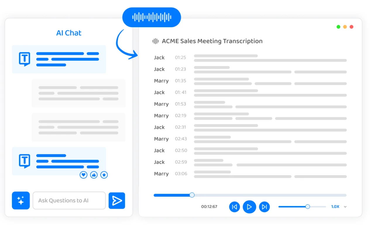 Ferramenta de transcrição interativa que permite conversão de fala em texto em tempo real.