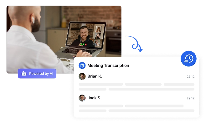 Транскрипція AI перетворює зустрічі на чіткі записи з можливістю пошуку з мітками доповідачів і позначками часу.