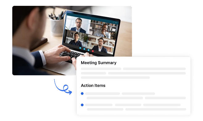Peringkas mesyuarat AI menjana ringkasan berstruktur dengan item tindakan untuk meningkatkan kecekapan.