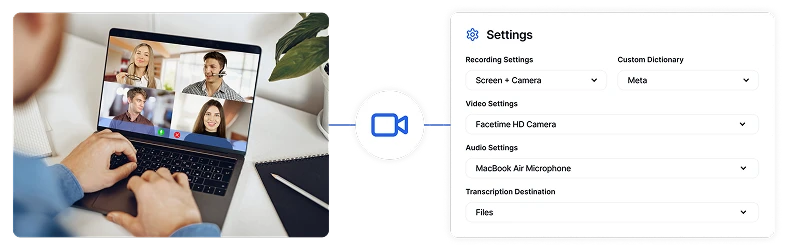Разширените контроли за запис на срещи на Transkriptor с персонализируеми аудио настройки за ясно и изчерпателно документиране.