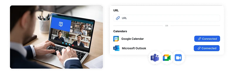Записващото устройство на Transkriptor се интегрира с Google и Outlook календар за автоматично записване на разговори в Teams, Zoom и Google Meet.