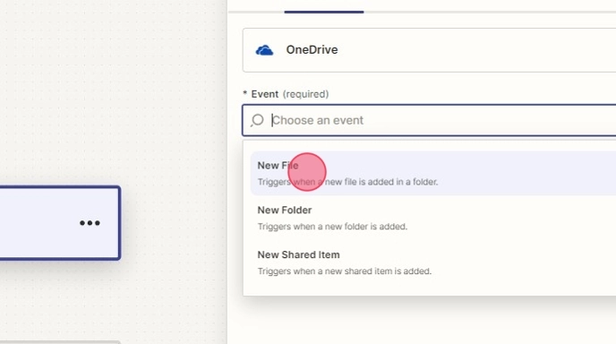 Selecionar um novo arquivo no OneDrive.