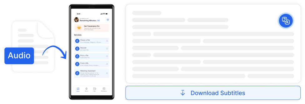 Een app-interface voor het maken van snelle transcripties onderweg met mobiel gemak.