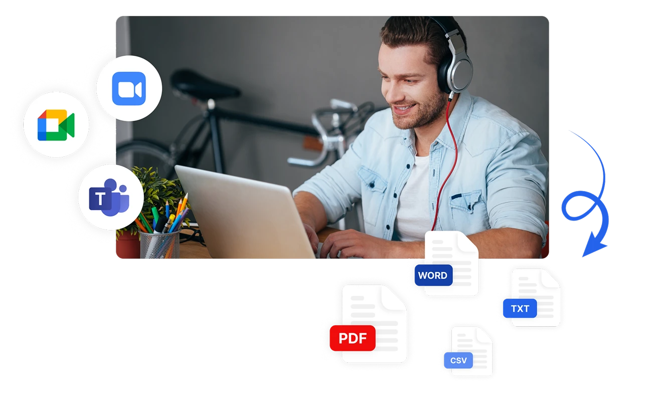 Phân tích cảm xúc trên các kênh giao tiếp với Transkriptor xử lý các tệp âm thanh, cuộc họp và các nền tảng tích hợp như Zoom, Microsoft Teams và Google Meet.