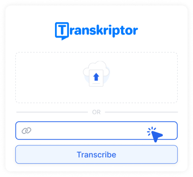 Transkriptor दिखाने के लिए एक अपलोड वीडियो फ़ाइल फ़ील्ड किसी भी प्रारूप में वीडियो का समर्थन करता है।