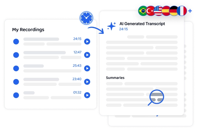 使用 AI 技术以高达 99% 的精度准确转录录音。