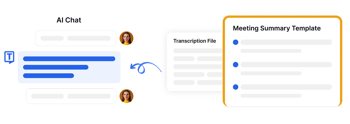 Transkriptor ממיר צ'אט AI לקובץ תמלול וסיכום פגישות.