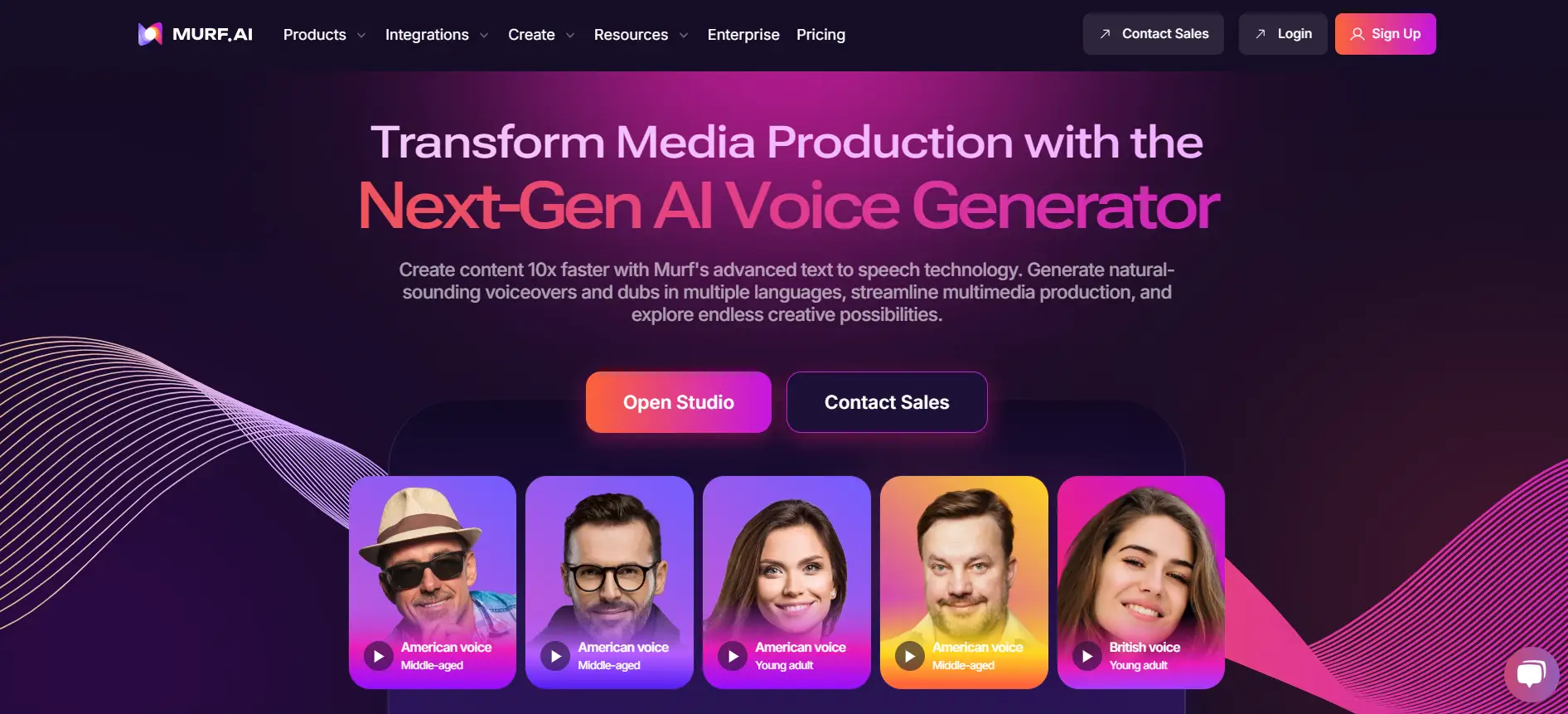 Murph interface offering voiceover and transcription tools, with features for customizing and editing audio in a streamlined layout.