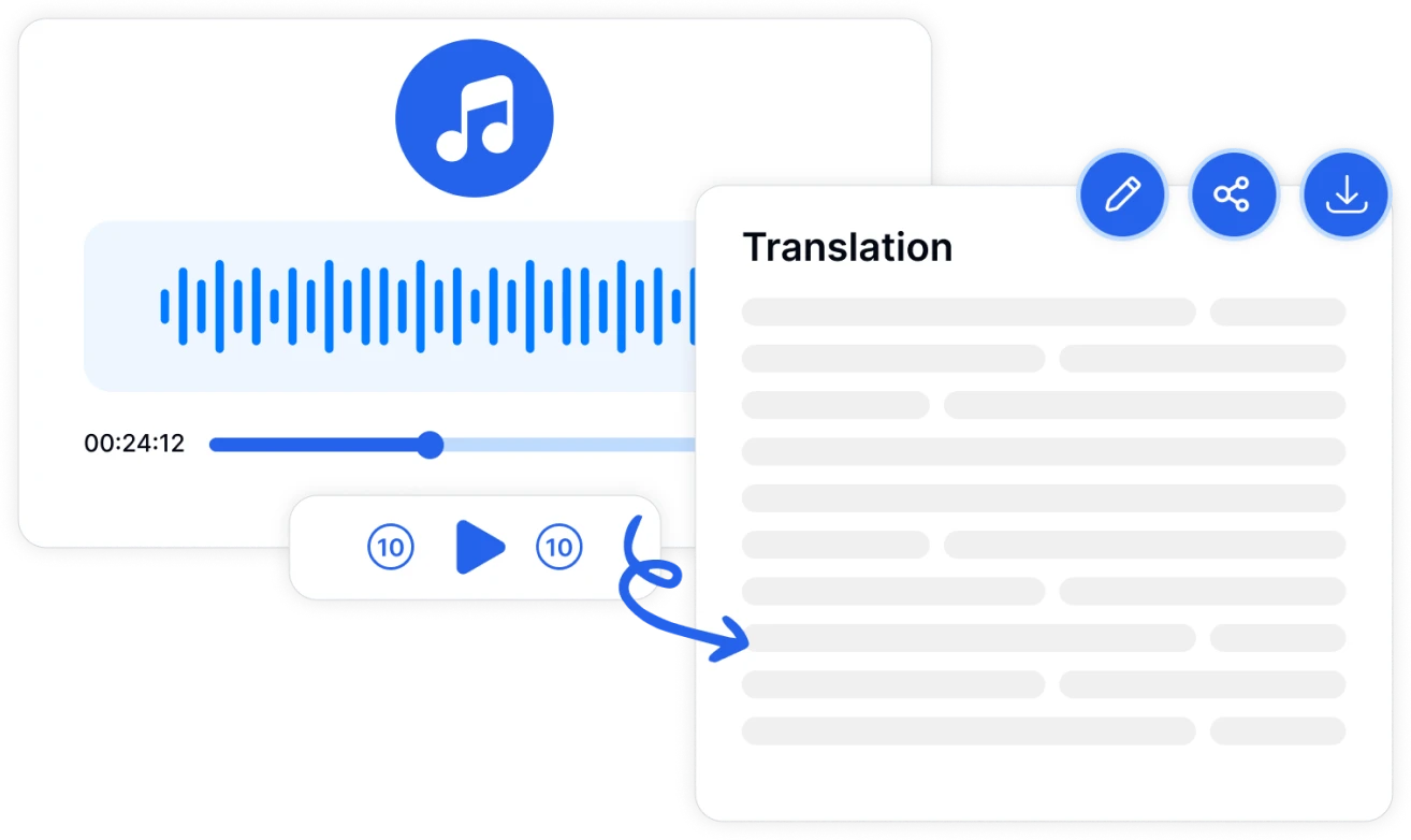 Plataforma online para la traducción de archivos de audio, con funciones para añadir subtítulos o locuciones.