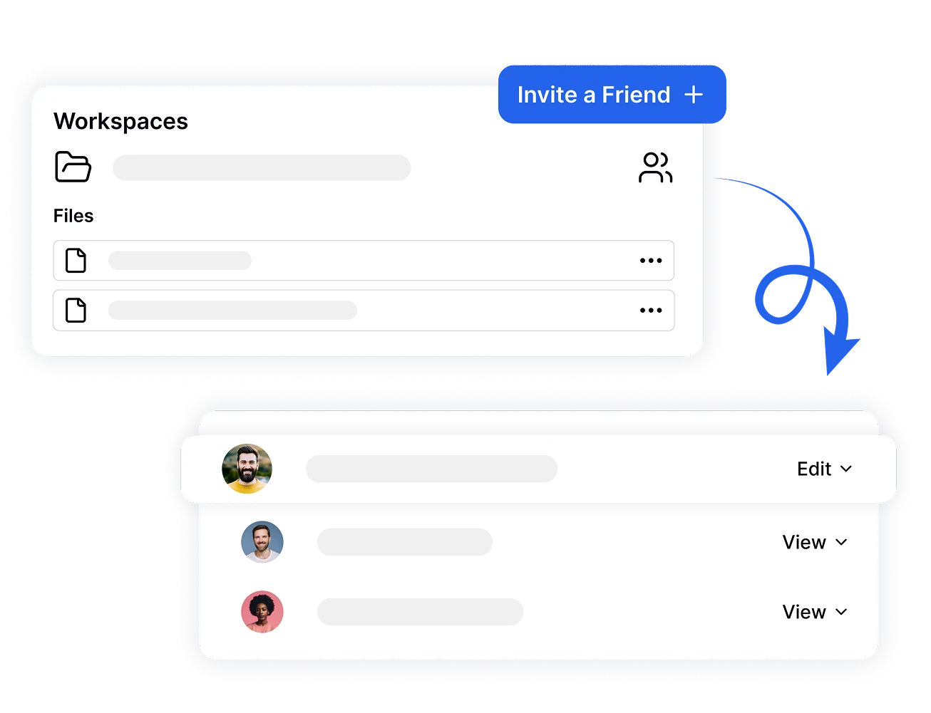 Workspace interface showing file management and user permissions.