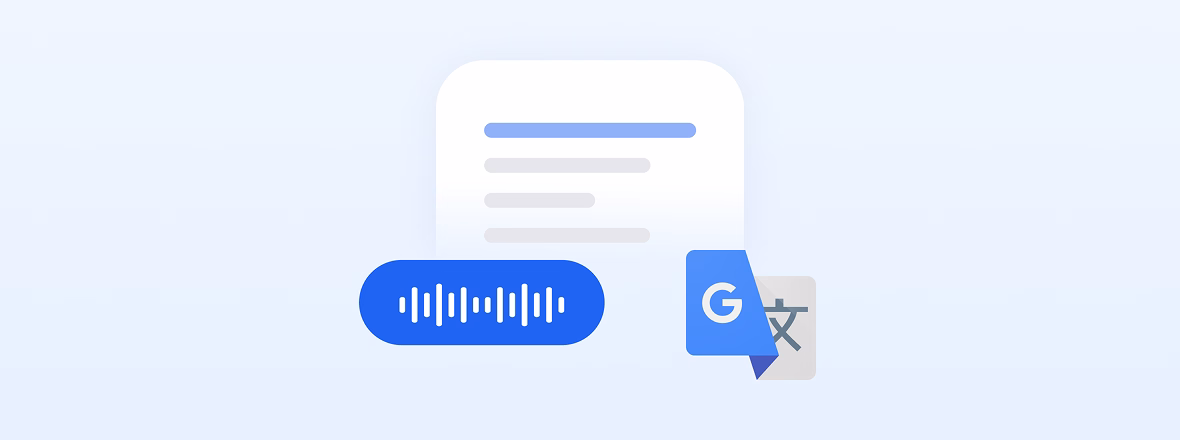 Muestra la interfaz de Google Translate para convertir audio a texto.