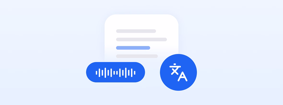 Muestra la interfaz de una herramienta de traducción de audio en línea.