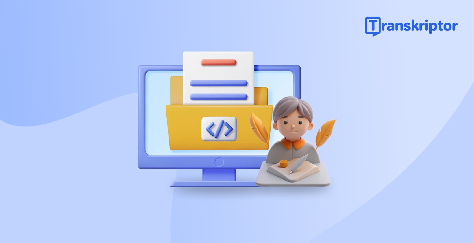 Kompiuterio sąsaja, rodanti transkripcijos programinę įrangą su dokumentų valdymu ir garso konvertavimu rašytojams.