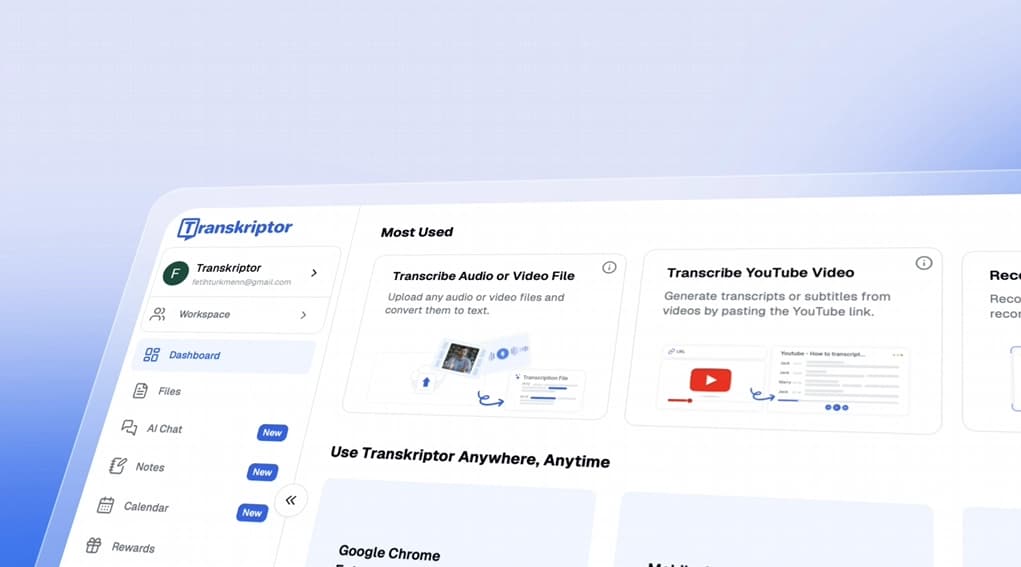 Vídeo mostrando como economizar tempo na tomada de notas usando a ferramenta de transcrição com IA da Transkriptor.